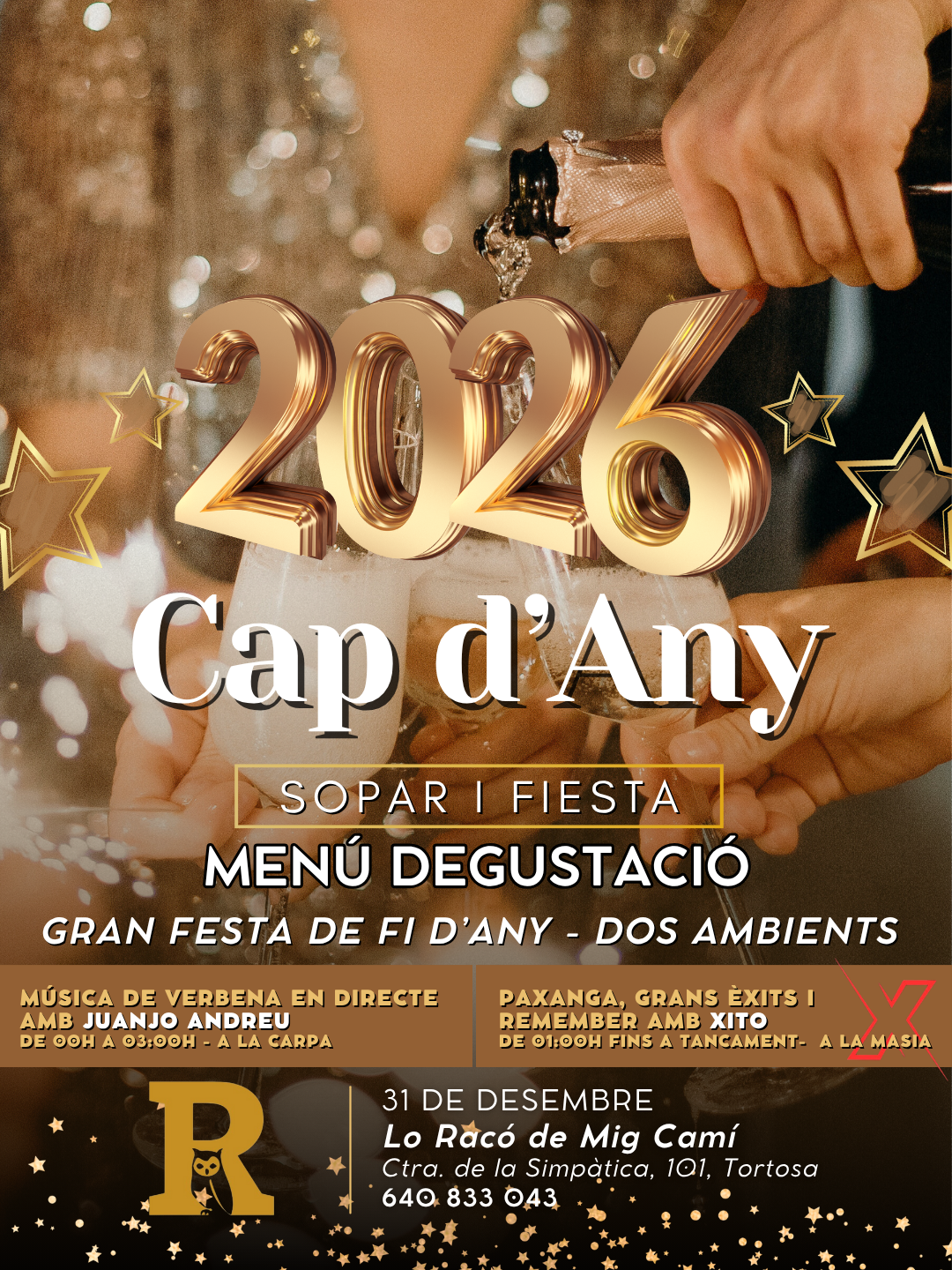 Sopar i festa Cap d'any 2026 a Lo Racó de Mig Camí tortosa